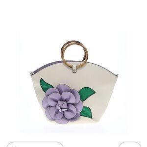 Chic Cream Tote with Purple Floral Accent